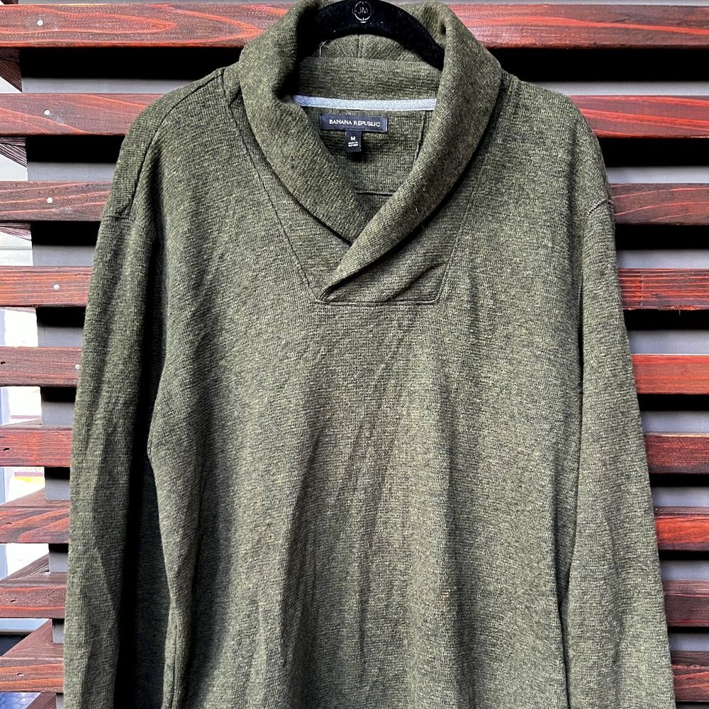 Dark Olive Green Men's Crossed Cowl Neck Sweater - S, Banana Republic